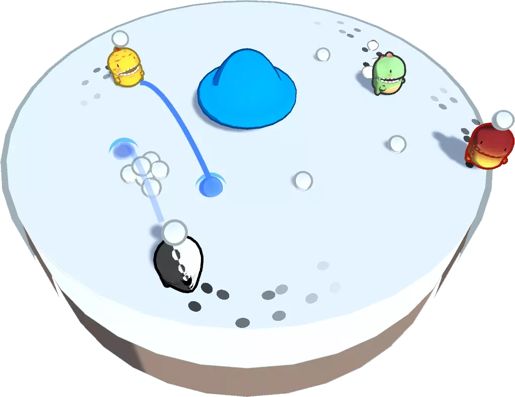 Model of four Dinos having a snowball fight