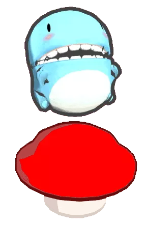 Blue Dino Jumping on Red Mushroom Model